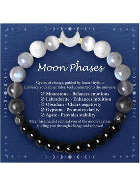 Moon Phase Moonstone Bracelet - Crystal Healing Jewelry Gift for Women